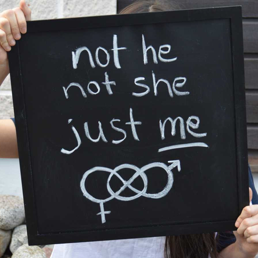 Sign that says not he, not she, just me
